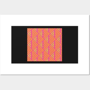 Hot Pink, Lime, and Orange Striped Check Pattern Posters and Art